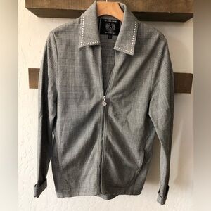 St. John Sport by Marie Gray|Houndstooth gray blazer zip jacket w embellishment•